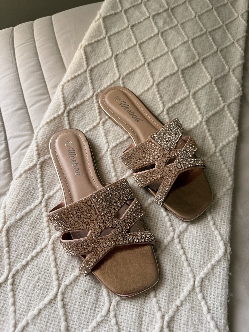 Weeboo Crystal Slide Sandals in Rose Gold